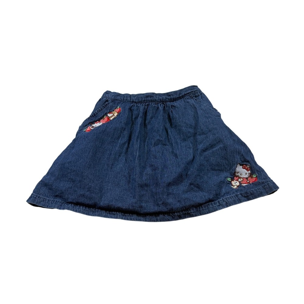 Hello Kitty Sanrio Denim Skirt 6 Blue Embroidered Apple Character School 2000s